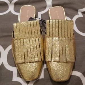 Zara gold slides with tassels like Gucci slides